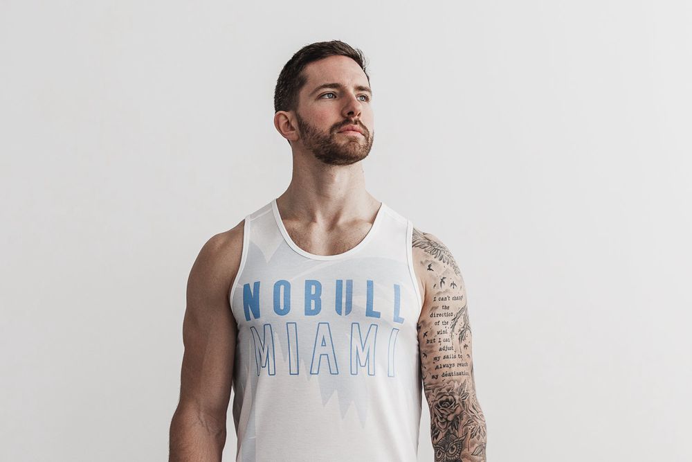 NOBULL Men's (Miami Palm) Tank Tops - Blue Palm - Ireland (0849EXMTS)